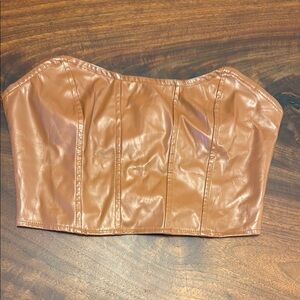 Brown Faux Leather Bustier Top